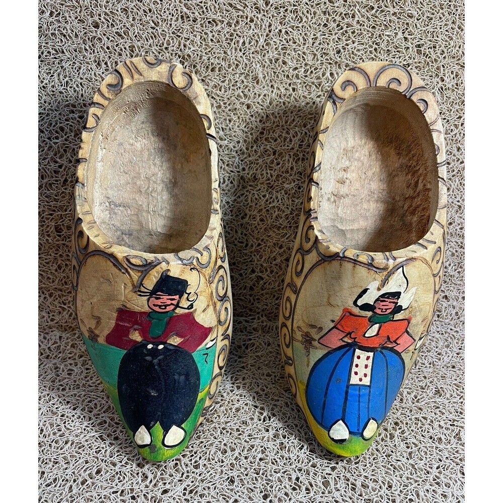 Vintage, Hand Carved & Hand Painted Wooden Shoes. Folk Art, Wall Hanging Holland